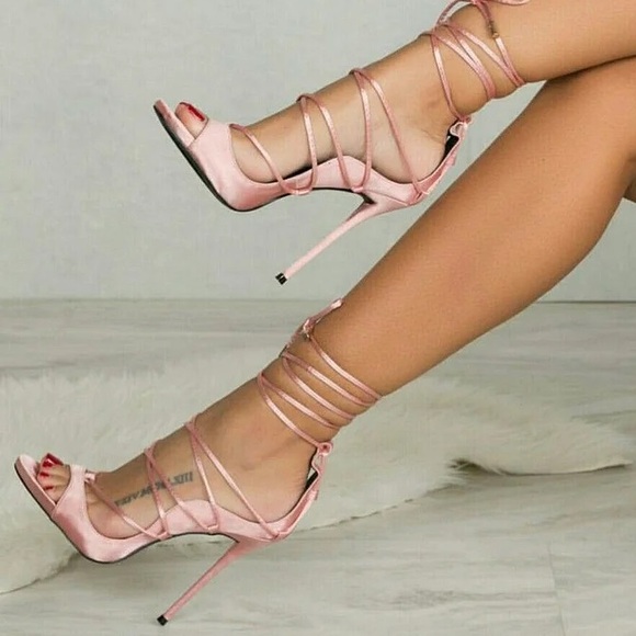 Missguided Shoes - NWT Pink Satin Stiletto Heel Lace Up Sandals